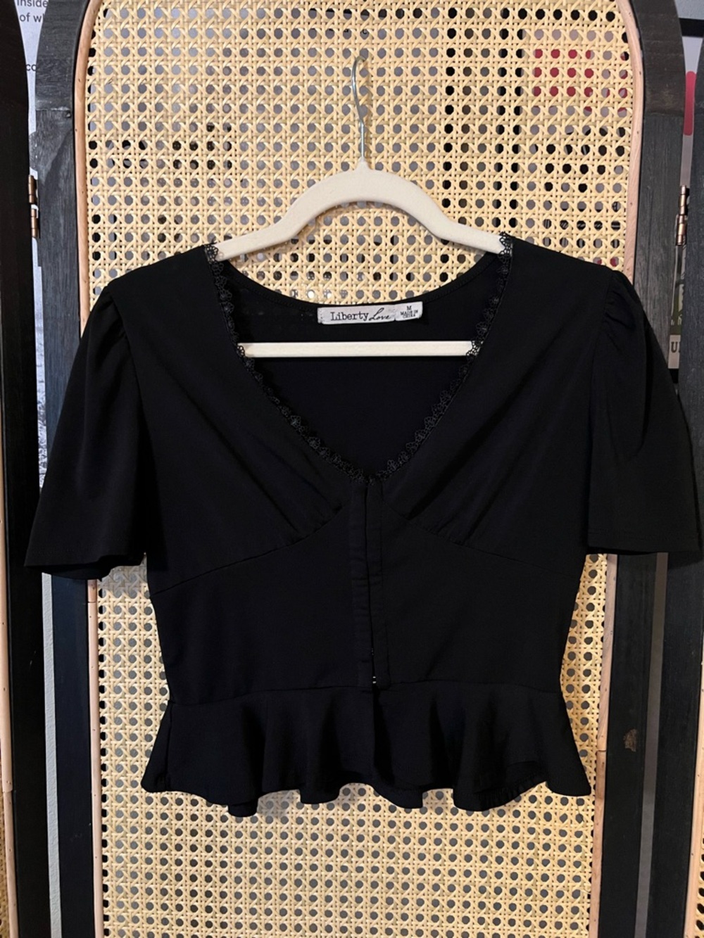 Liberty Love Black Peplum Button-Front Blouse